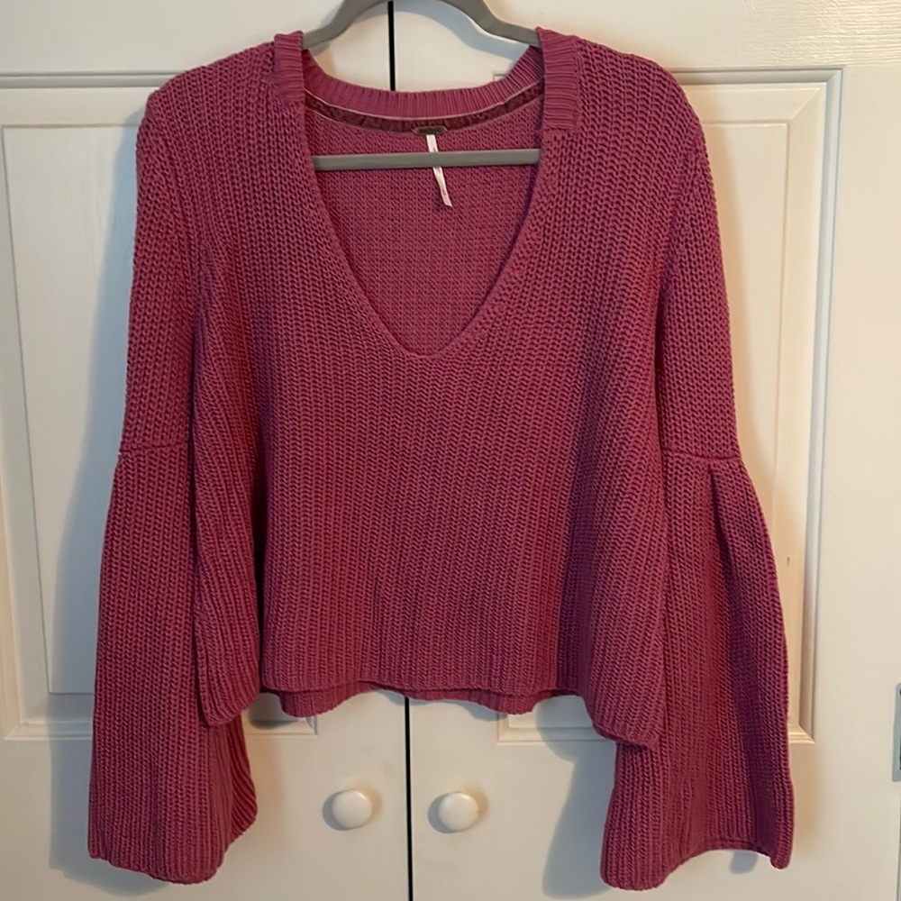 Free People Pink Bell sleeve sweater